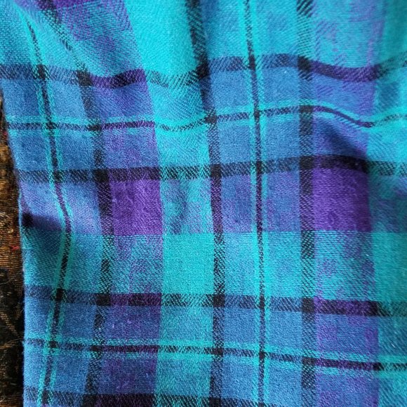 Vintage 80s, tartan check, pleated, lined skirt side opening, L, US 16, purple+ - Picture 3 of 9